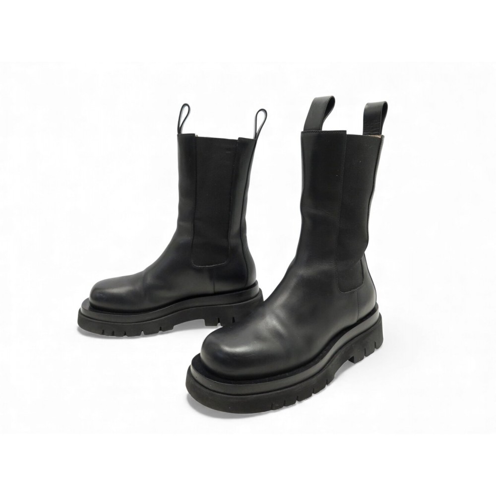 NEUF CHAUSSURES BOTTINES BOTTEGA VENETA LUG 38 CHELSEA EN CUIR NOIR BOOTS 1200€