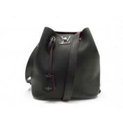 SAC A MAIN LOUIS VUITTON LOCKME BUCKET M54677 CUIR NOIR & ROSE BANDOULIERE 2600€