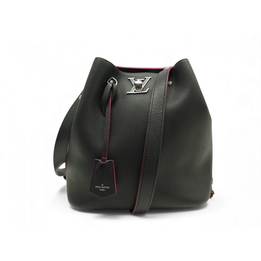 SAC A MAIN LOUIS VUITTON LOCKME BUCKET M54677 CUIR NOIR & ROSE BANDOULIERE 2600€