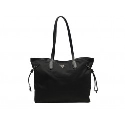 SAC A MAIN PRADA GRAND CABAS TOILE NYLON CUIR SAFFIANO NOIR TOTE HAND BAG 1700€