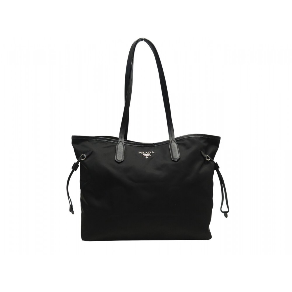 SAC A MAIN PRADA GRAND CABAS TOILE NYLON CUIR SAFFIANO NOIR TOTE HAND BAG 1700€