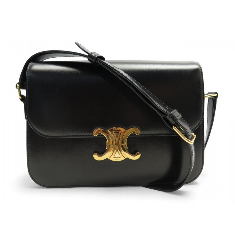 SAC A MAIN CELINE TRIOMPHE 187363 EN CUIR NOIR BANDOULIERE + BOITE PURSE 3500€