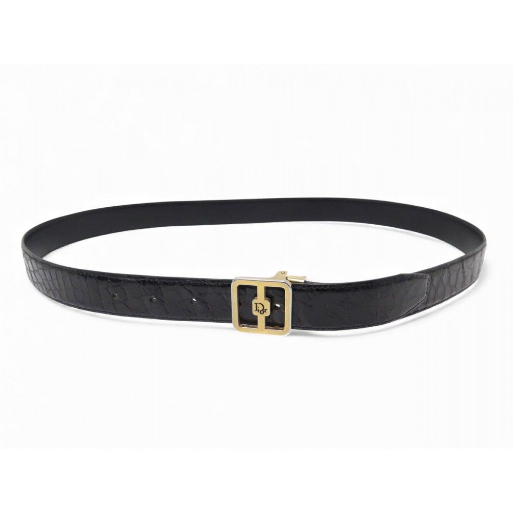 VINTAGE CEINTURE CHRISTIAN DIOR MONSIEUR T100 CUIR CROCODILE NOIR LEATHER BELT