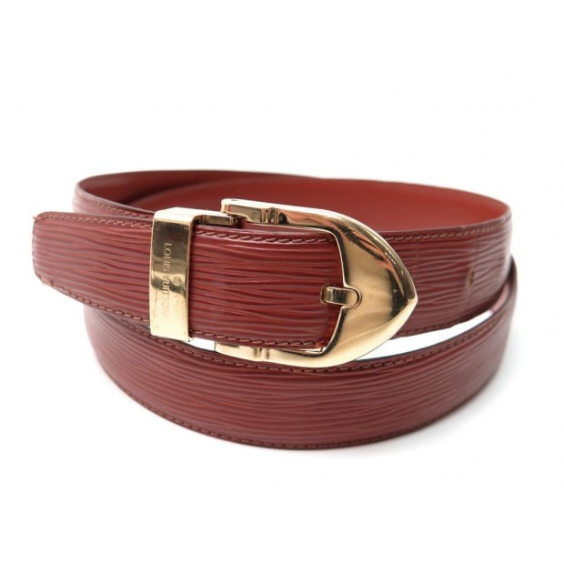 CEINTURE LOUIS VUITTON CUIR EPI T95 CUIR MARRON BRIQUE BELT LEATHER BROWN 410€