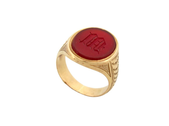  bague chevaliere en or jaune 18k 6.8gr pierre