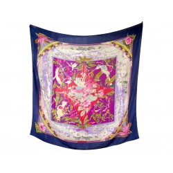 CHALE HERMES TROPIQUES BOURTHOUMIEUX CARRE 140 CACHEMIRE SOIE VIOLET SHAWL 1260€