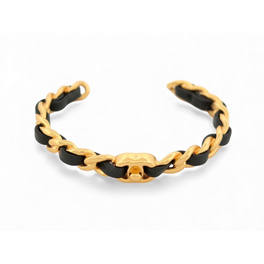 NEUF BRACELET CHANEL OUVERT CHAINE FERMOIR TIMELESS LOGO CC T15.5 BANGLE 780€