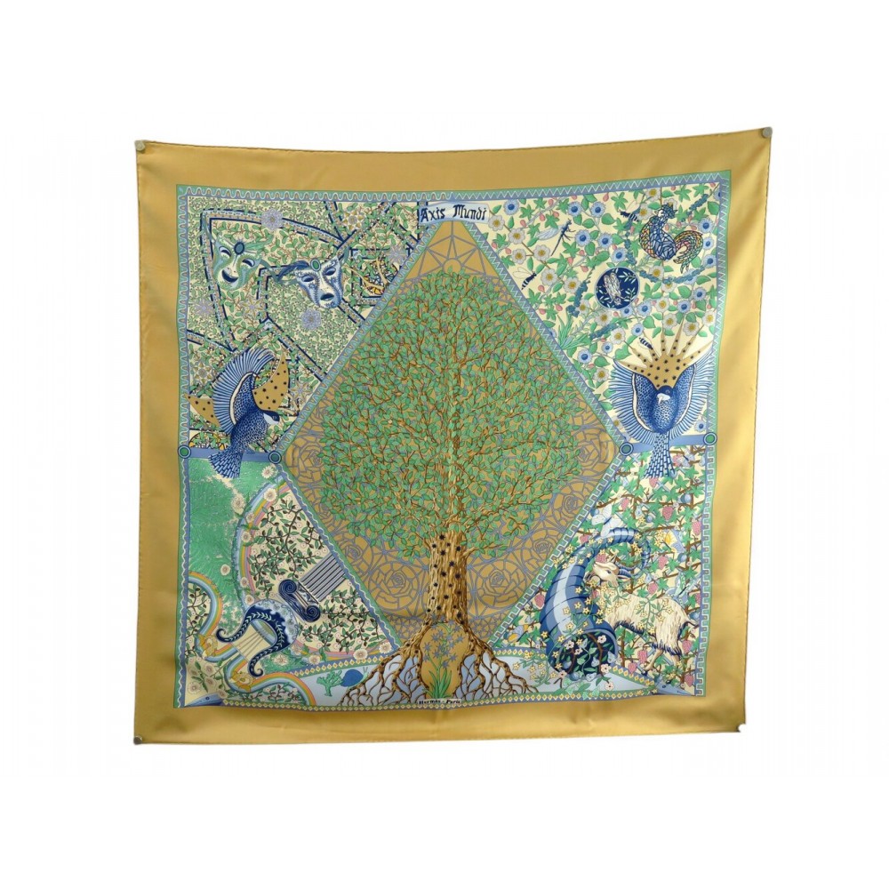 NEUF FOULARD HERMES AXIS MUNDI CHRISTINE HENRY CARRE 90 EN SOIE BOITE SCARF 530€