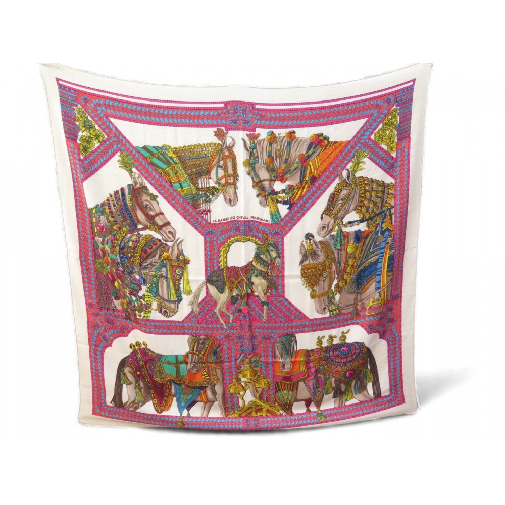 CHALE HERMES LA DANSE DU CHEVAL MARWARI FAIVRE CACHEMIRE SOIE 140CM SHAWL 1260€