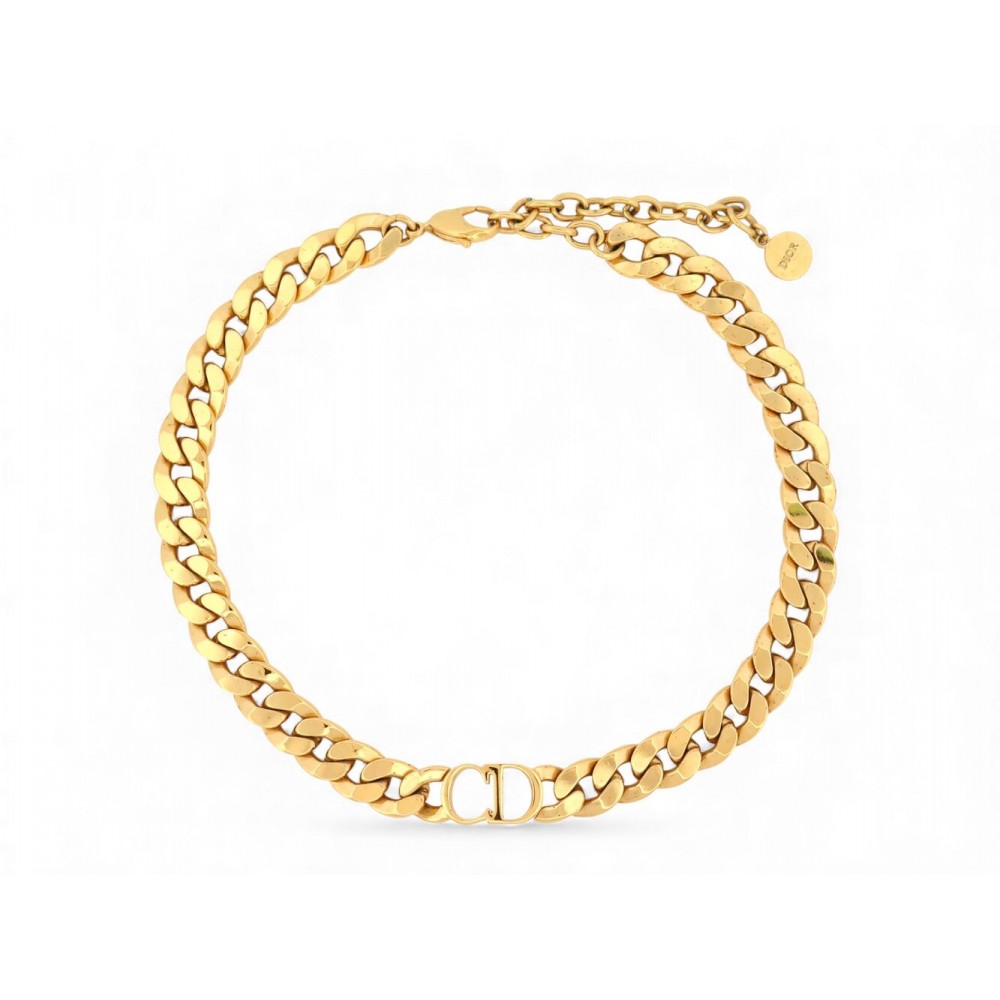 COLLIER CHRISTIAN DIOR CHOKER COURT 30 MONTAIGNE LOGO CD CHAINE OR NECKLACE 610€