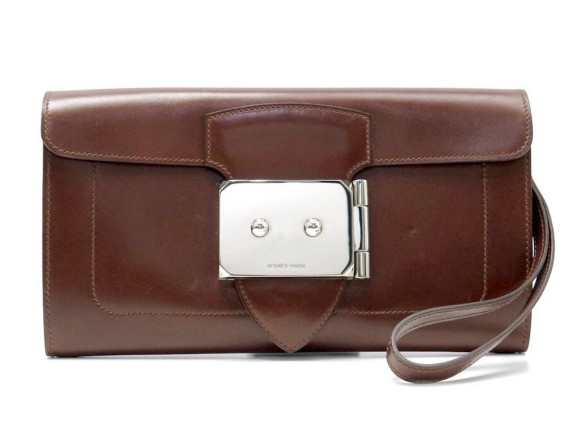 sac pochette a main hermes goodlock en cuir marron