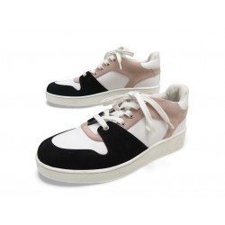 NEUF CHAUSSURES HERMES FREE BASKETS 38 DAIM CUIR ROSE BLANC SNEAKERS SHOES 995€