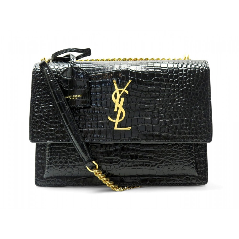 NEUF SAC A MAIN SAINT LAURENT SUNSET M 442906 CUIR FACON CROCO BANDOULIERE 2400€