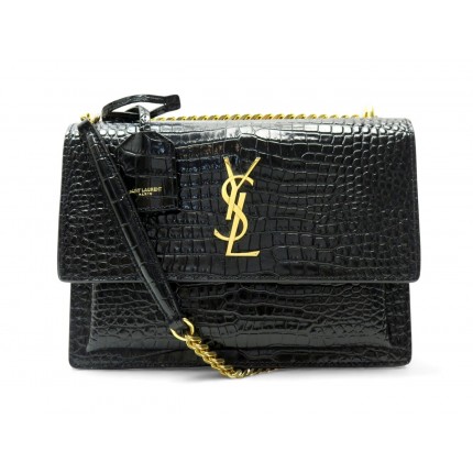 NEUF SAC A MAIN SAINT LAURENT SUNSET M 442906 CUIR FACON CROCO BANDOULIERE 2400€