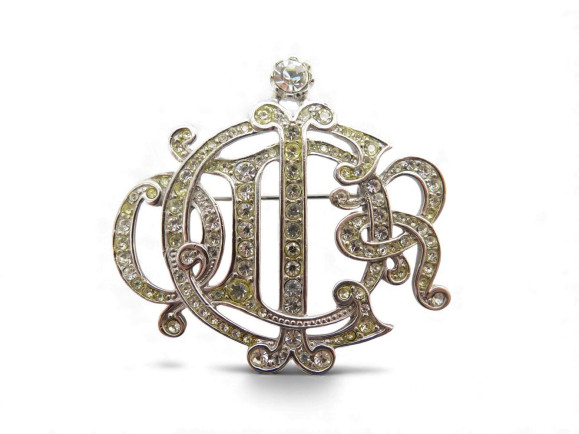 broche christian dior logo strass metal