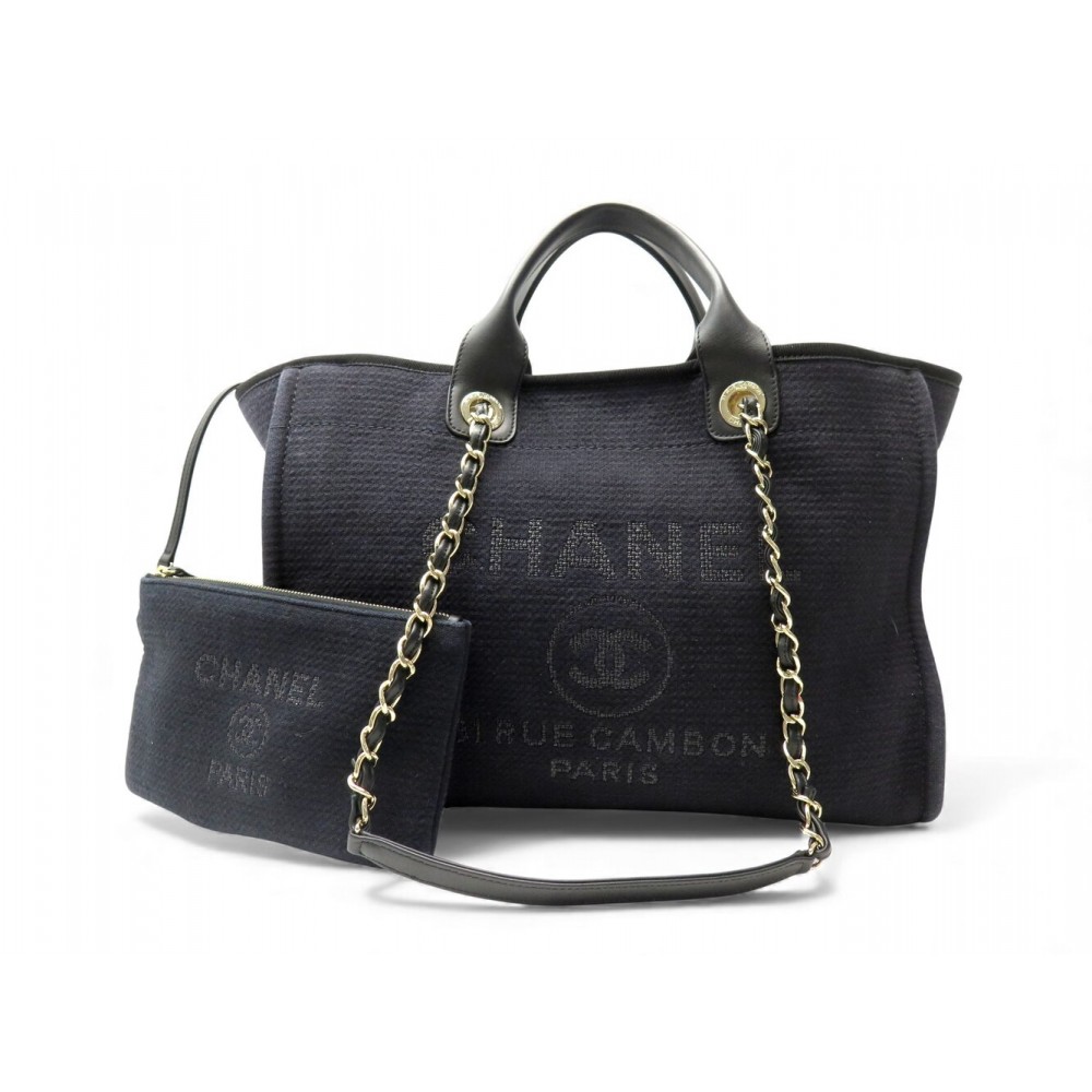 SAC A MAIN CHANEL CABAS DEAUVILLE A66941 MM GRAND SHOPPING NOIR TOTE BAG 5000€