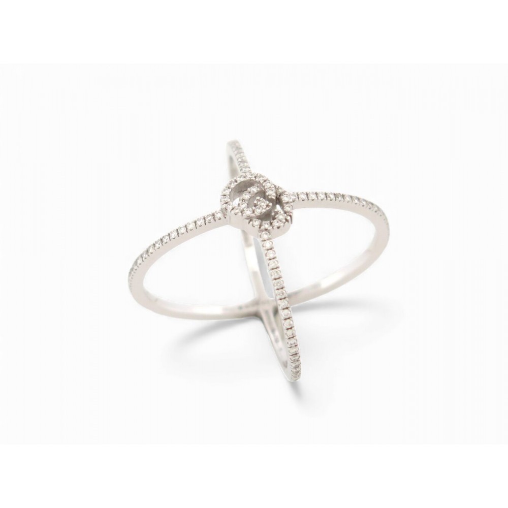 NEUF BAGUE GUCCI GG RUNNING 7MM EN OR BLANC 18K 108 DIAMANTS T51 RING NEW 3100€