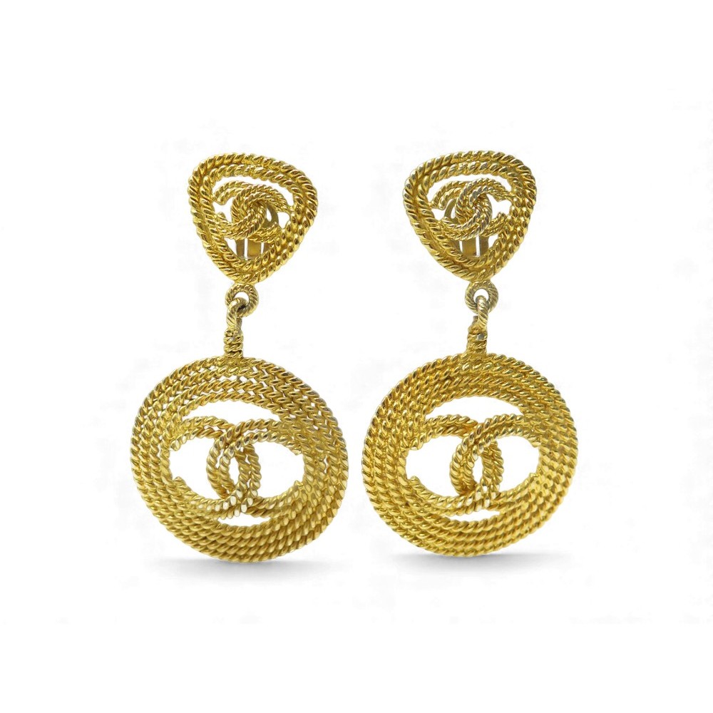 VINTAGE BOUCLES D'OREILLES CHANEL 1989 PENDANTES LOGO CC DE CASTELLANE EARRINGS