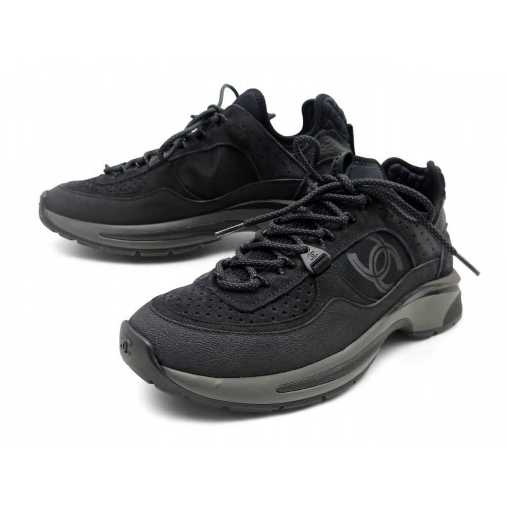 NEUF CHAUSSURES CHANEL BASKETS G40193 38.5 EN TOILE NOIRE LOGO CC SNEAKERS 1190€