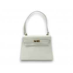 VINTAGE SAC A MAIN HERMES KELLY 20 MINI SELLIER 1983 EN CUIR BOX BLANC HAND BAG