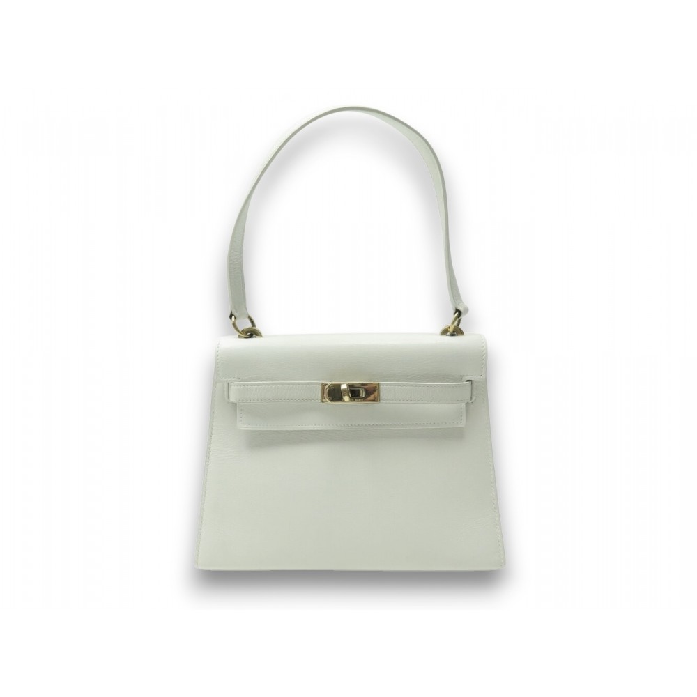 VINTAGE SAC A MAIN HERMES KELLY 20 MINI SELLIER 1983 EN CUIR BOX BLANC HAND BAG
