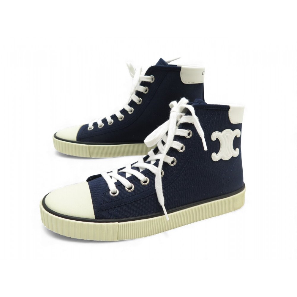 NEUF BASKETS MONTANTES CELINE BLANK LOGO TRIOMPHE 36 TOILE + BOITE SNEAKERS 490€