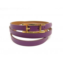 NEUF BRACELET HERMES BEHAPI TRIPLE TOUR 21-23 CM CUIR SWIFT VIOLET BANGLE 390€
