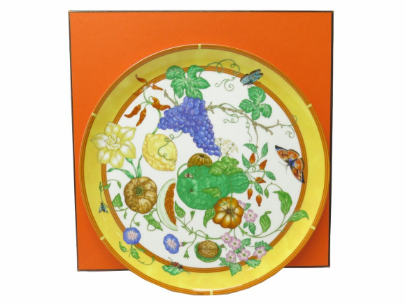 plat a tarte hermes la siesta en porcelaine jaune diam