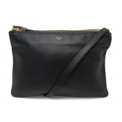 SAC A MAIN CELINE POCHETTE TRIO PM 187603 BANDOULIERE CUIR NOIR POUCH BAG 1000€