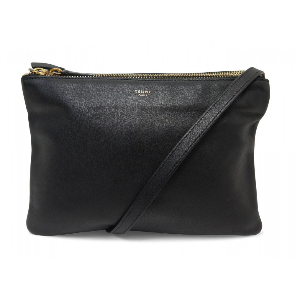 SAC A MAIN CELINE POCHETTE TRIO PM 187603 BANDOULIERE CUIR NOIR POUCH BAG 1000€