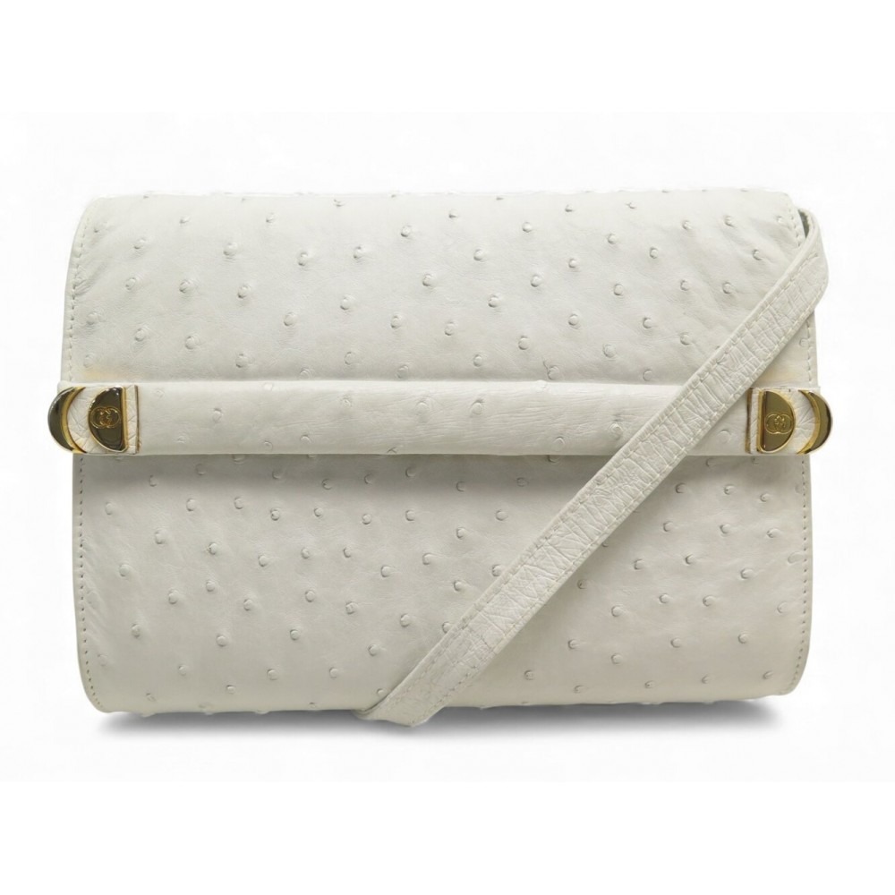 NEUF VINTAGE SAC A MAIN GUCCI CUIR AUTRUCHE BLANC BANDOULIERE OSTRICH BAG 2500€