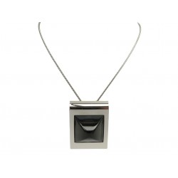 NEUF COLLIER HERMES PENDENTIF MEDOR PIERRE NOIR CHAINE EN ARGENT SILVER NECKLACE