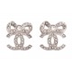 NEUF BOUCLES D'OREILLES CHANEL LOGO CC NOEUD ET STRASS METAL STEEL EARRINGS 650€