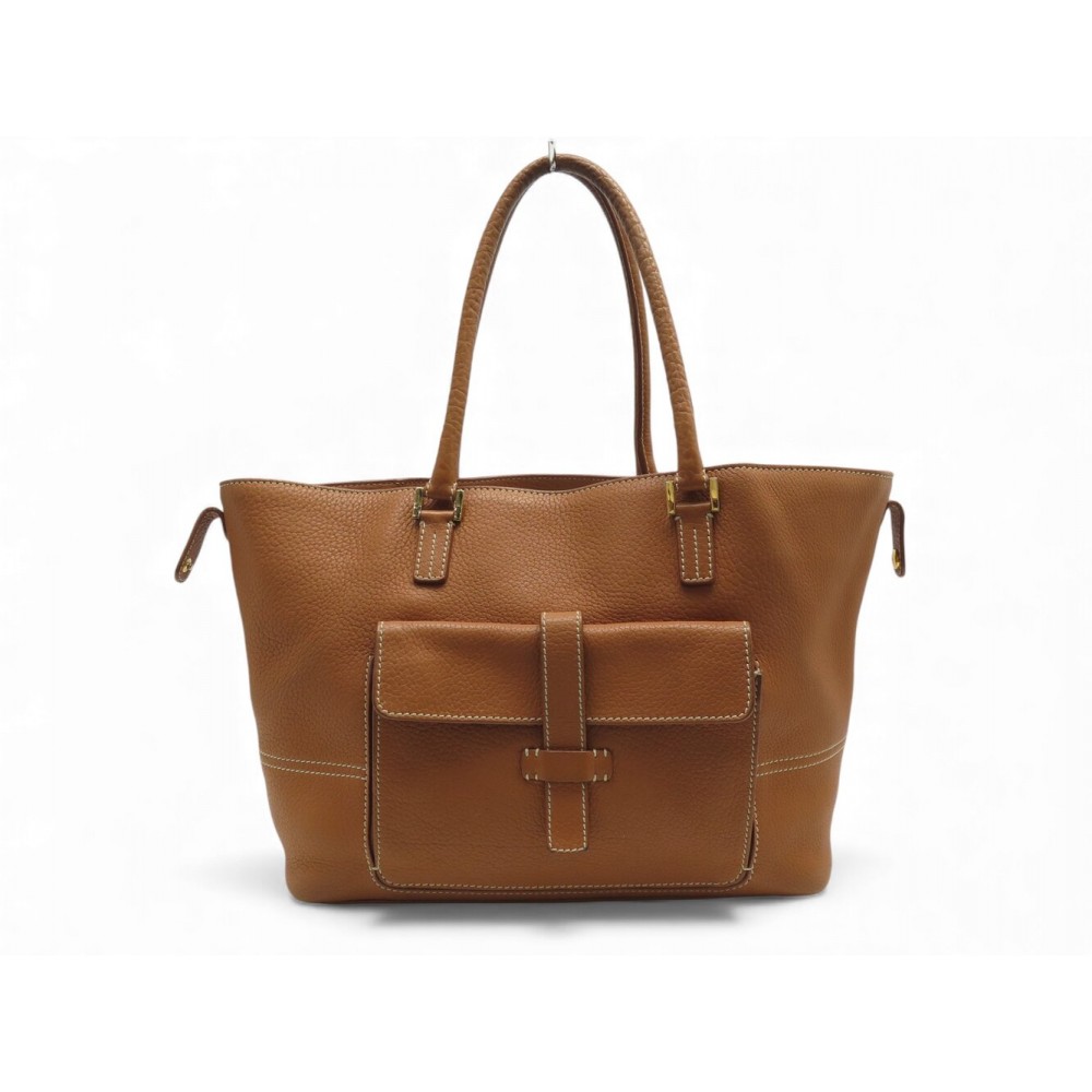 VINTAGE SAC A MAIN LORO PIANA GLOBE CABAS CUIR GRAINE MARRON TOTE HAND BAG 3200€