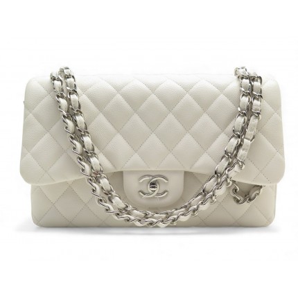 NEUF SAC A MAIN CHANEL TIMELESS CLASSIQUE GRAND CUIR CAVIAR BLANC HANDBAG 11100€