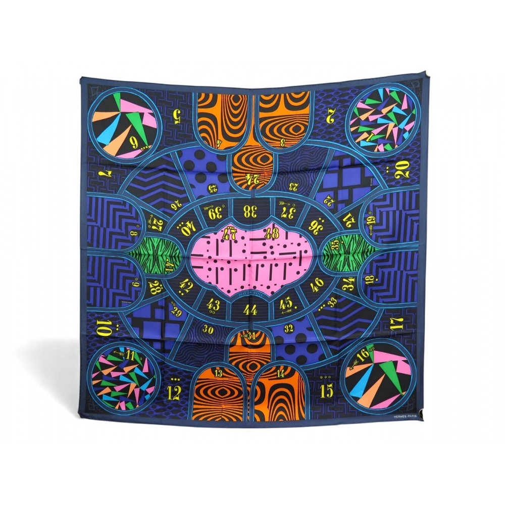 NEUF FOULARD HERMES JEU DE SOIE CARRE 90 CM EN SOIE BLEU PAGNI SILK SCARF 530€