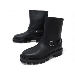 NEUF CHAUSSURES CELINE BOTTINES BIKER 15 MOTARD 37 CUIR NOIR BLACK BOOTS 990€