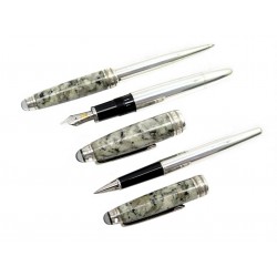 PARURE 3 STYLOS PLUME BILLE ROLLER MONTBLANC MEISTERSTUCK SOULMAKERS EN ARGENT