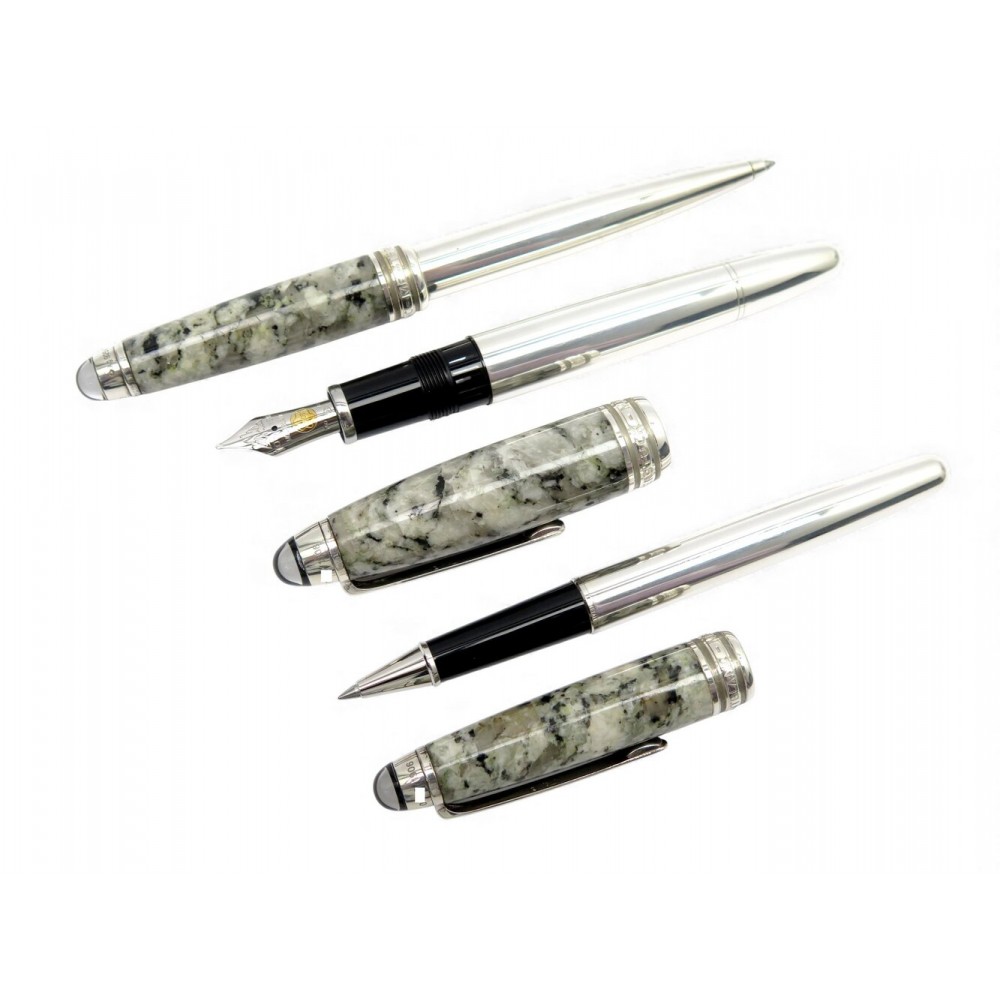 PARURE 3 STYLOS PLUME BILLE ROLLER MONTBLANC MEISTERSTUCK SOULMAKERS EN ARGENT