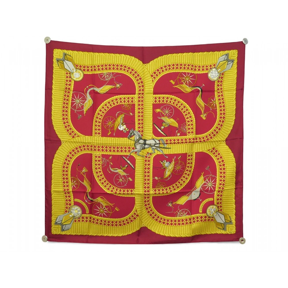 NEUF FOULARD HERMES VOITURES PANIERS ABADIE CARRE 90 CM SOIE BORDEAUX SCARF 530€