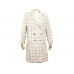 NEUF MANTEAU CHANEL P26008 L 42 EN TWEED BEIGE SOIE COTON NEW COAT VEST 6000€