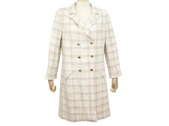 manteau chanel p26008 l 42 en tweed beige soie