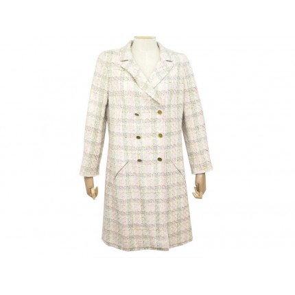 NEUF MANTEAU CHANEL P26008 L 42 EN TWEED BEIGE SOIE COTON NEW COAT VEST 6000€