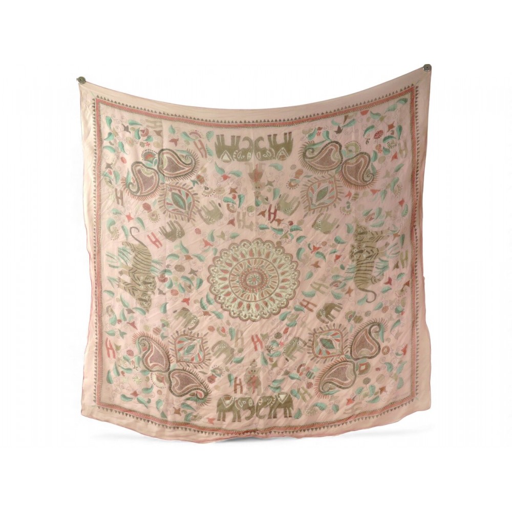 CHALE HERMES CARRE KANTHA EN MOUSSELINE DE SOIE ROSE 140 CM SILK SHAWL 1260€