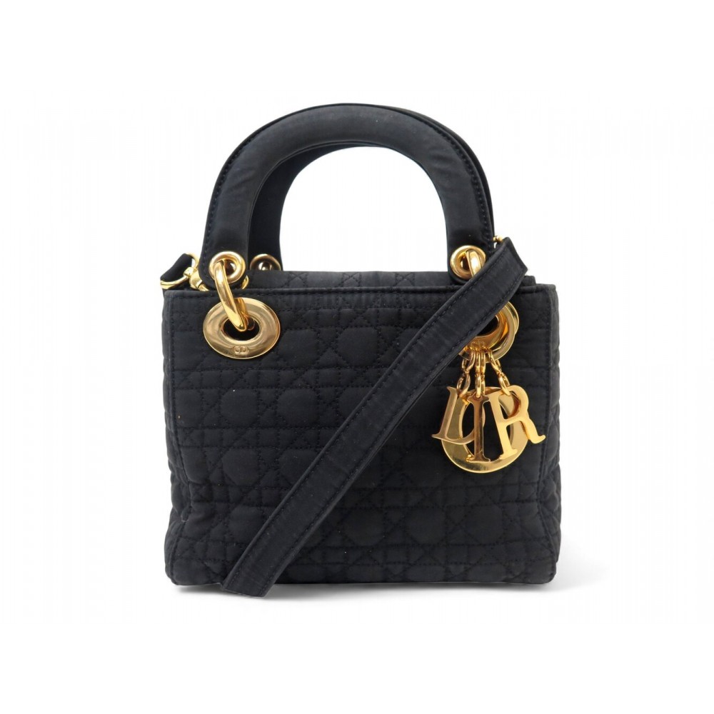 VINTAGE SAC A MAIN CHRISTIAN DIOR LADY MINI EN SATIN NOIR BANDOULIERE BAG 4700€
