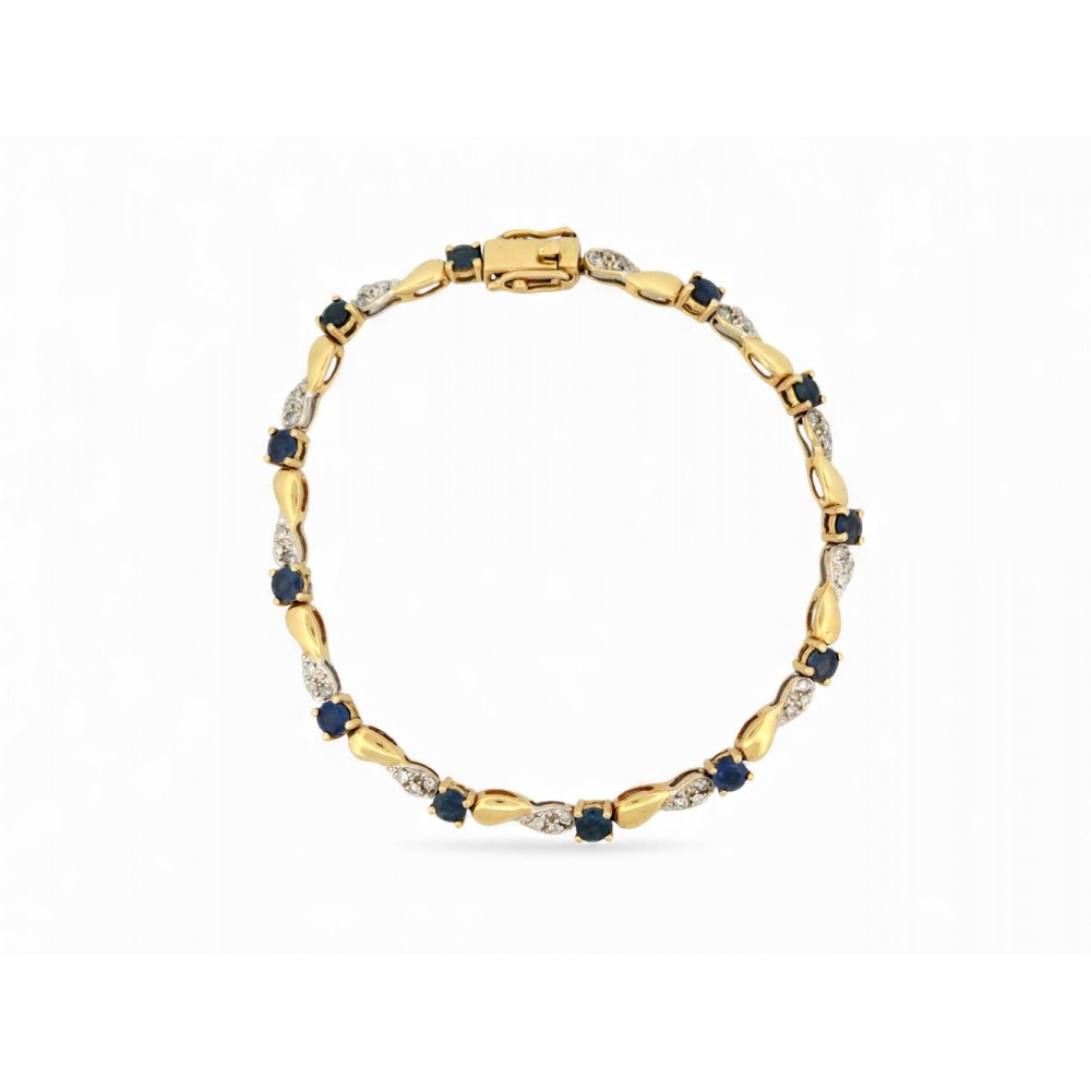 BRACELET LIGNE EN OR JAUNE 18K 12GR T18 SERTI DE 36 DIAMANTS 0.3CT & SAPHIRS 2€