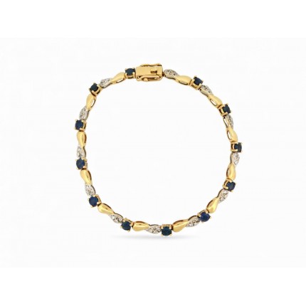 BRACELET LIGNE EN OR JAUNE 18K 12GR T18 SERTI DE 36 DIAMANTS 0.3CT & SAPHIRS 2€