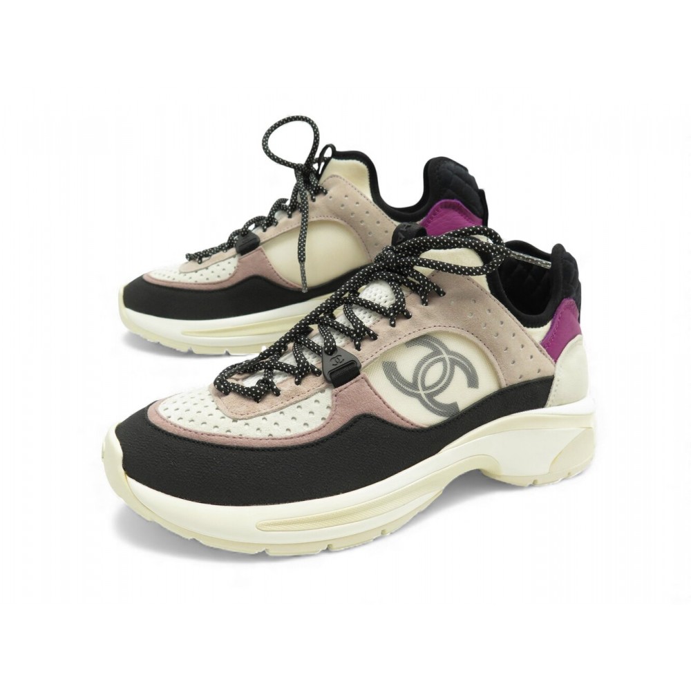 NEUF CHAUSSURES CHANEL BASKETS G40193 36.5 EN TOILE CUIR LOGO CC SNEAKERS 1190€