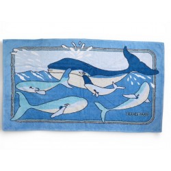 SERVIETTE DE PLAGE HERMES LES BALEINES GM TAPIS DE BAIN BLEU WHALE TOWEL 610€