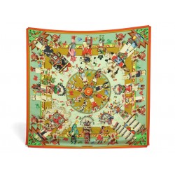 FOULARD HERMES KACHINAS KERMIT OLIVER CARRE 90 CM EN SOIE JAUNE SILK SCARF 530€